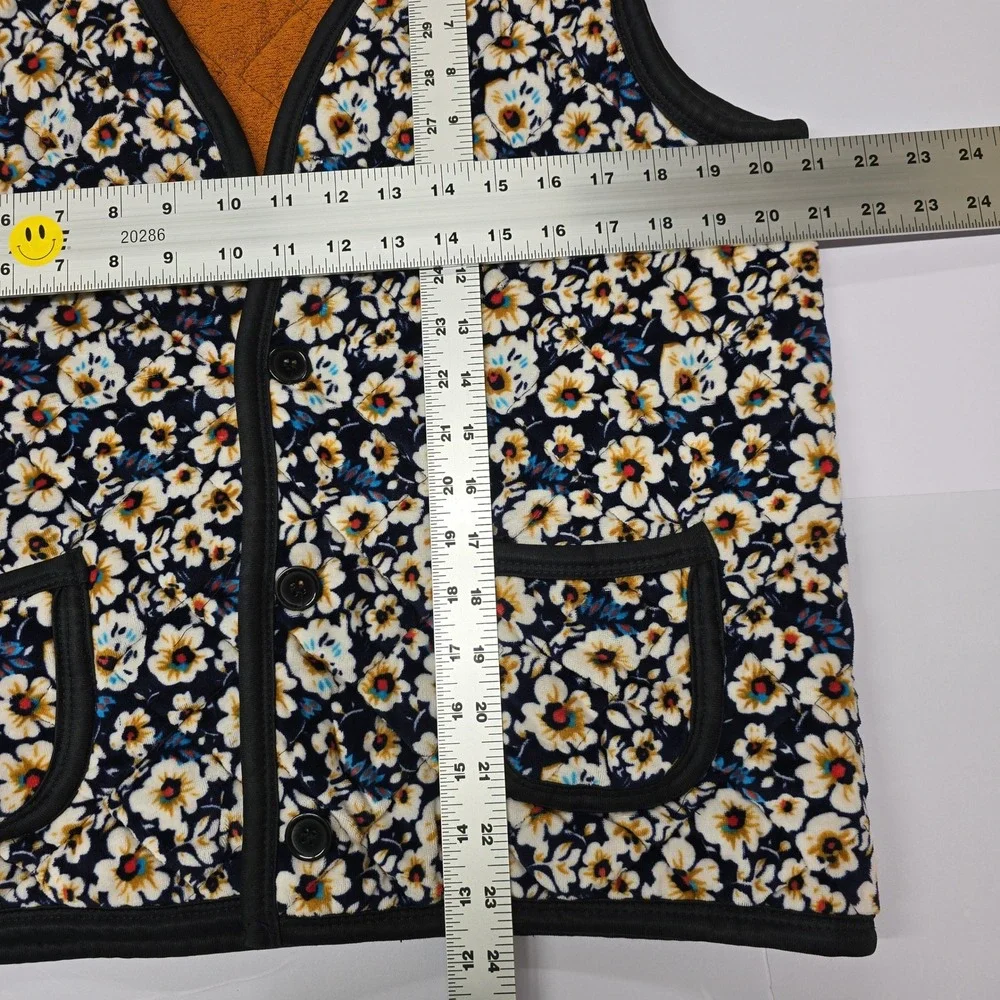 Vintage Velvet‎ Soft Quilted Floral Vest Quilted Pockets Buttons